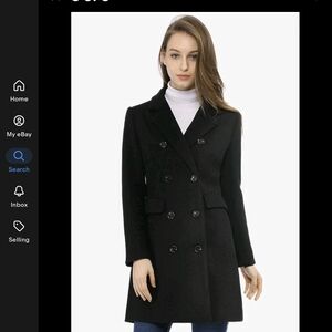 Allegra K Classic Black Double-Breasted Pea Coat